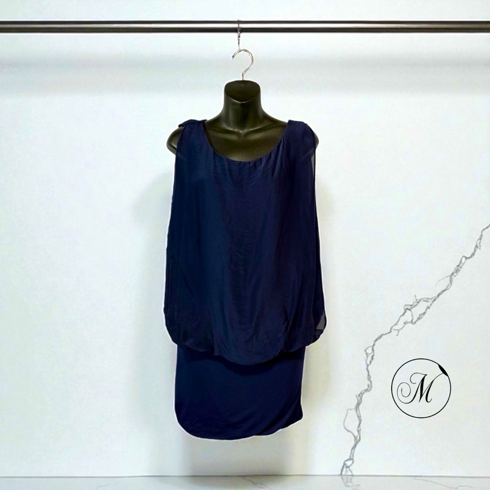 M Made In Italy, Navy Silk & Viscose Tunic Dress, Size M
